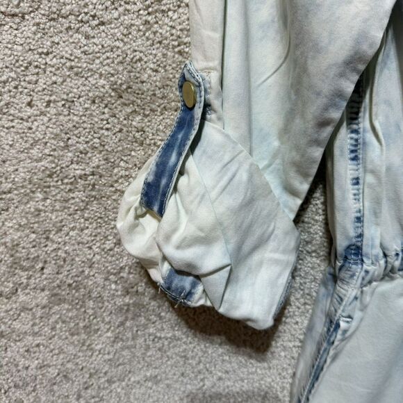 Chico's NWT Dynamic Denim Long Jean Jacket Women's XS Acid Wash Drawstring Snap - Picture 3 of 13